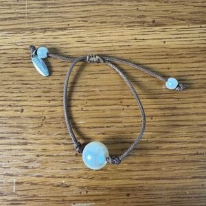 Plunder Large Faux Pearl Bead Bracelet Adjustable Brown Cord‎ String